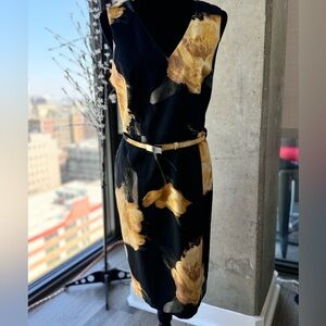 WHBM Size 12 Yellow Floral Print Cocktail Dress - EUC